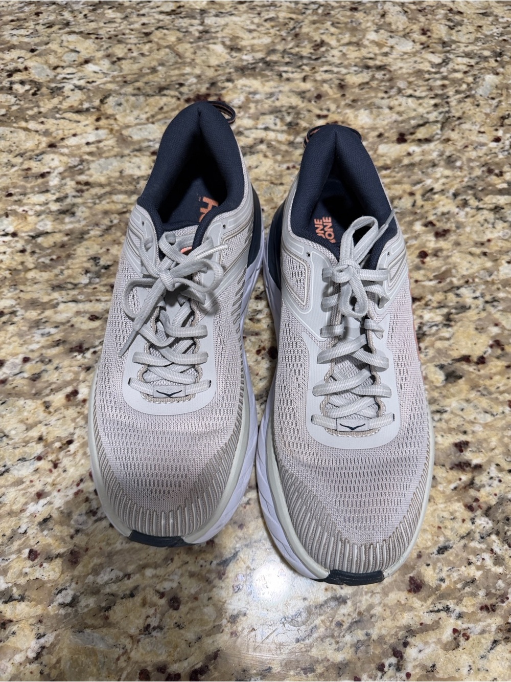Hoka One One Women's Light Gray & Navy Performance Running Sneakers